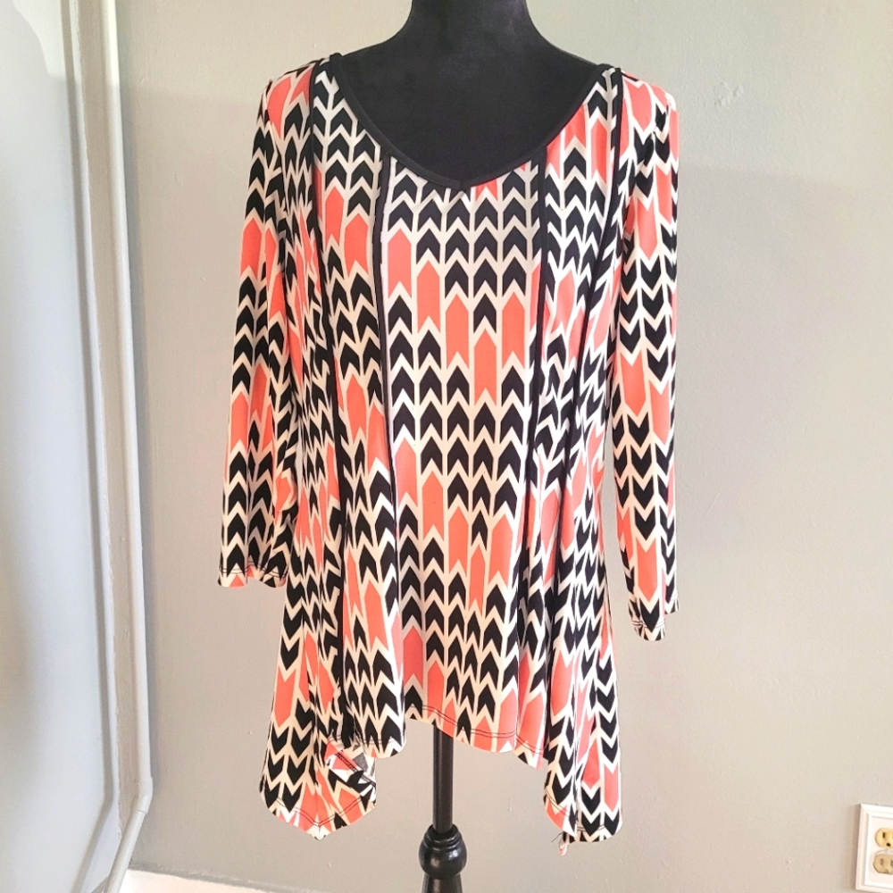 Chevron Patterned Women's Top - Black, White, and Peach